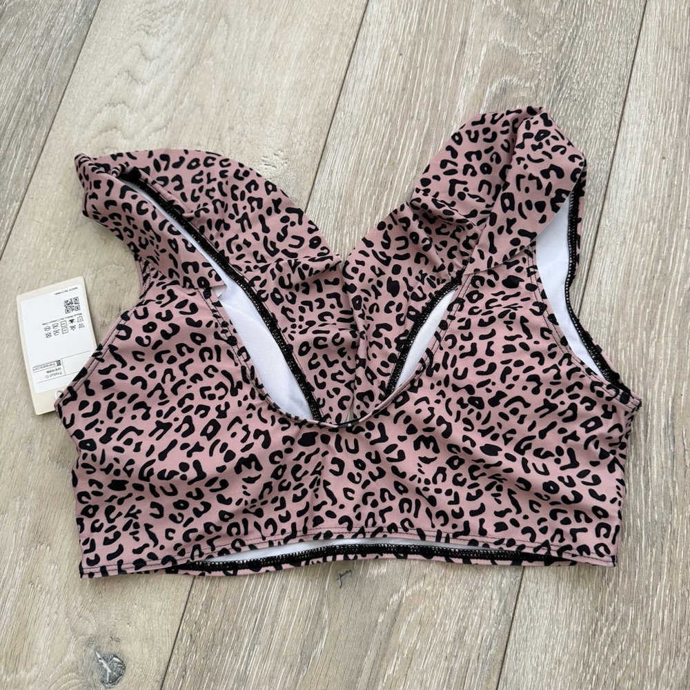 Halara Pink Leopard Print Swim Top size L - Picture 3 of 3